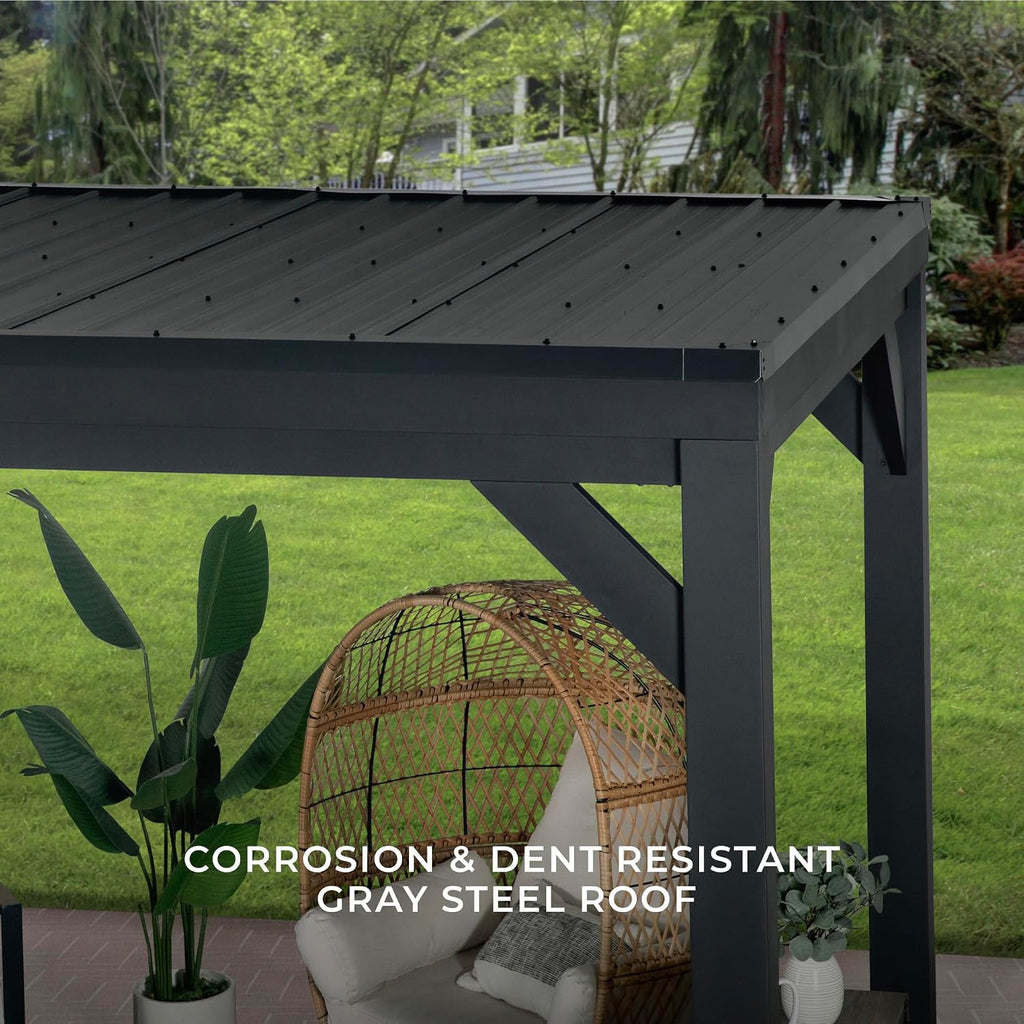 Backyard Discovery Stonebridge 20' x 9.5' Galvanized Steel Outdoor Gazebo Pavilion with Hardtop Slope Roof, Snow Load Support, Wind Resistance, PowerPort, Shade for Garden, Patio, Deck, Entertaining