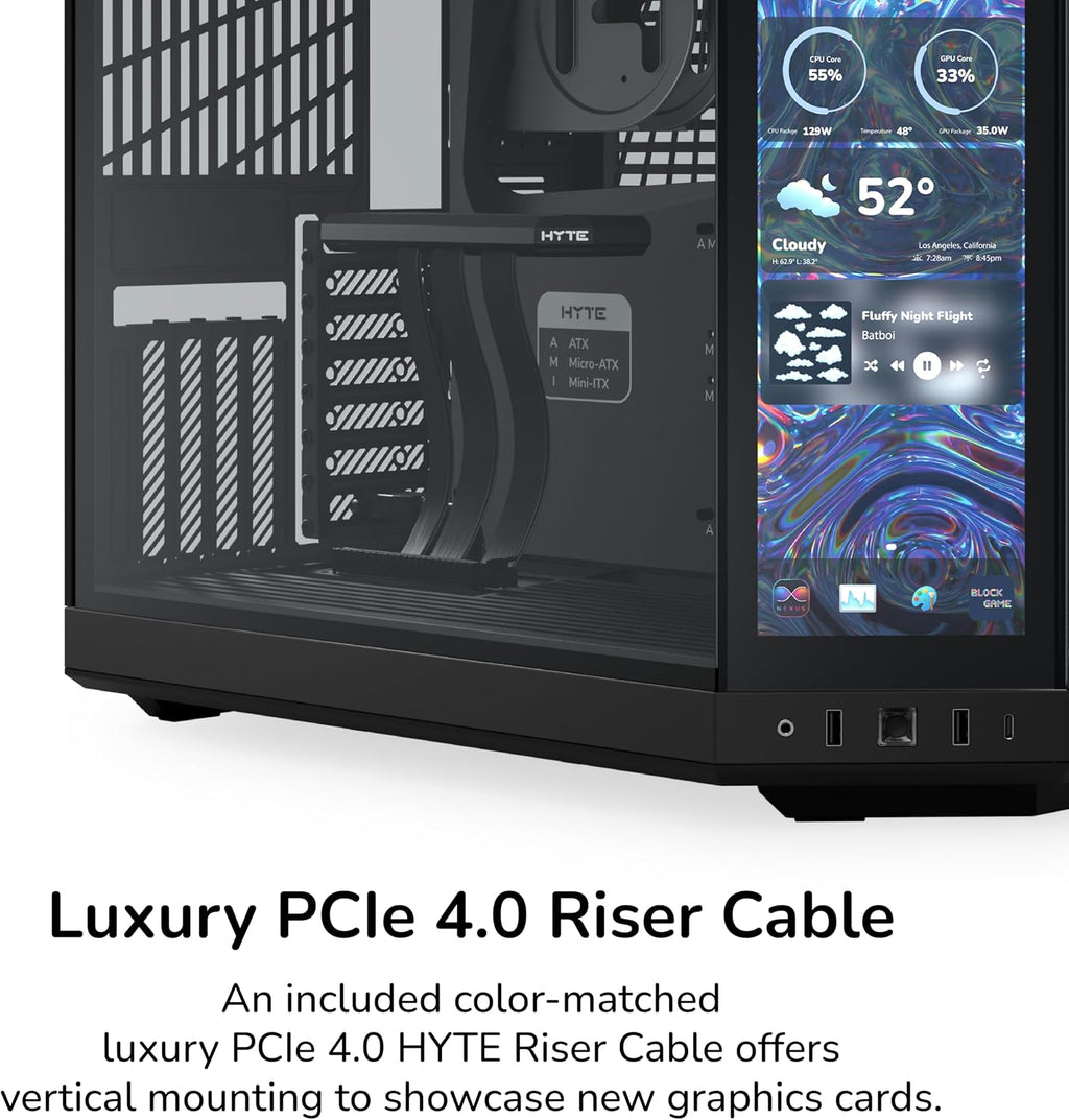 Hyte Y70 Touch Infinite Dual Chamber ATX Mid Tower Modern Aesthetic Case with Integrated 2.5K LCD Touchscreen - Pitch Black