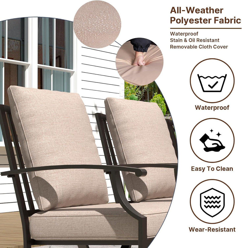 Gotland 7 Piece Outdoor Dining Set, Metal Outdoor Table and Chairs with X-Shaped Legs 1.5' Umbrella Hole, Patio Furniture Set with Waterproof Cushions, Patio Dining Sets for Backyard Deck Khaki