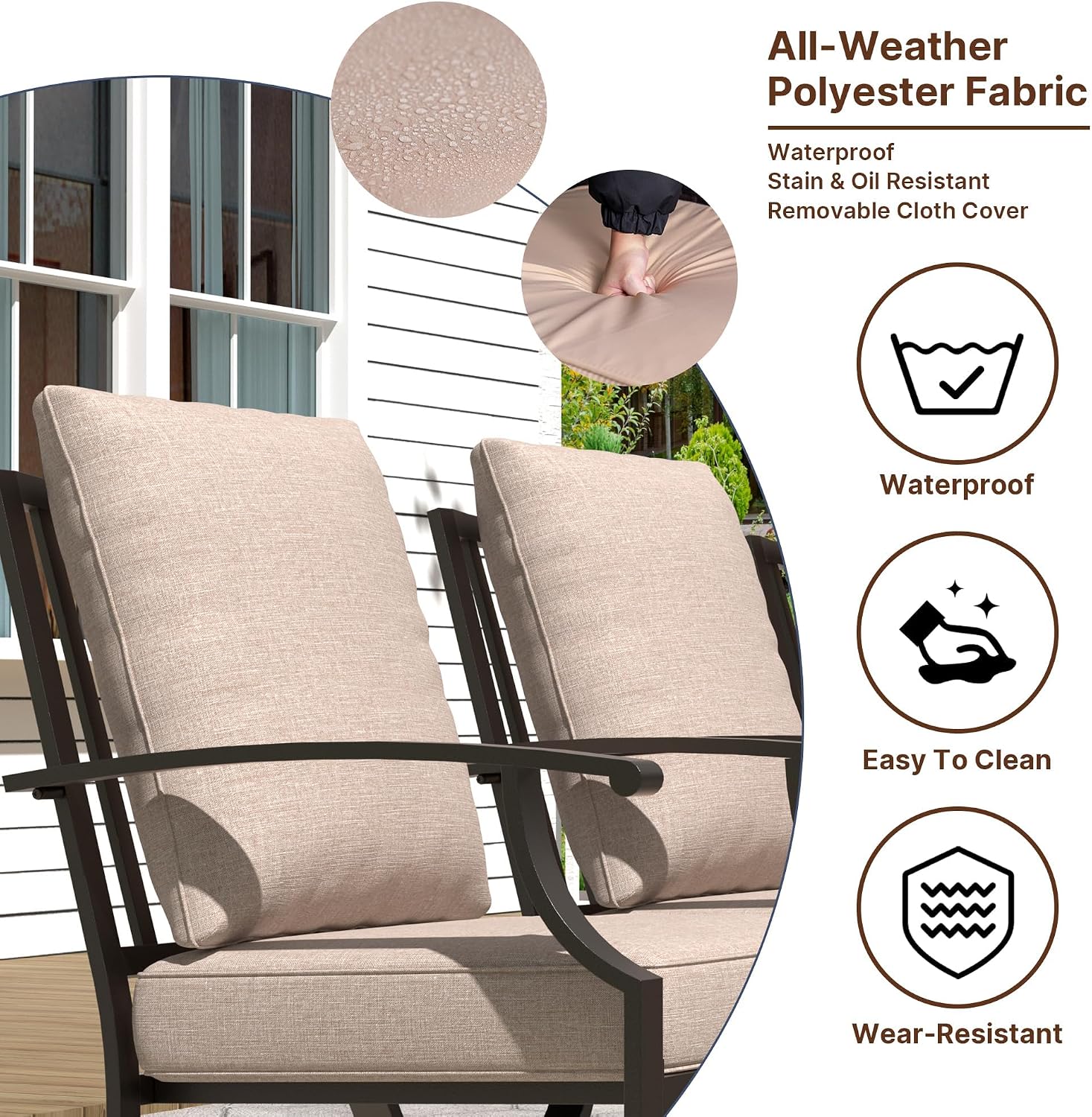 Gotland 7 Piece Outdoor Dining Set, Metal Outdoor Table and Chairs with X-Shaped Legs 1.5' Umbrella Hole, Patio Furniture Set with Waterproof Cushions, Patio Dining Sets for Backyard Deck Khaki