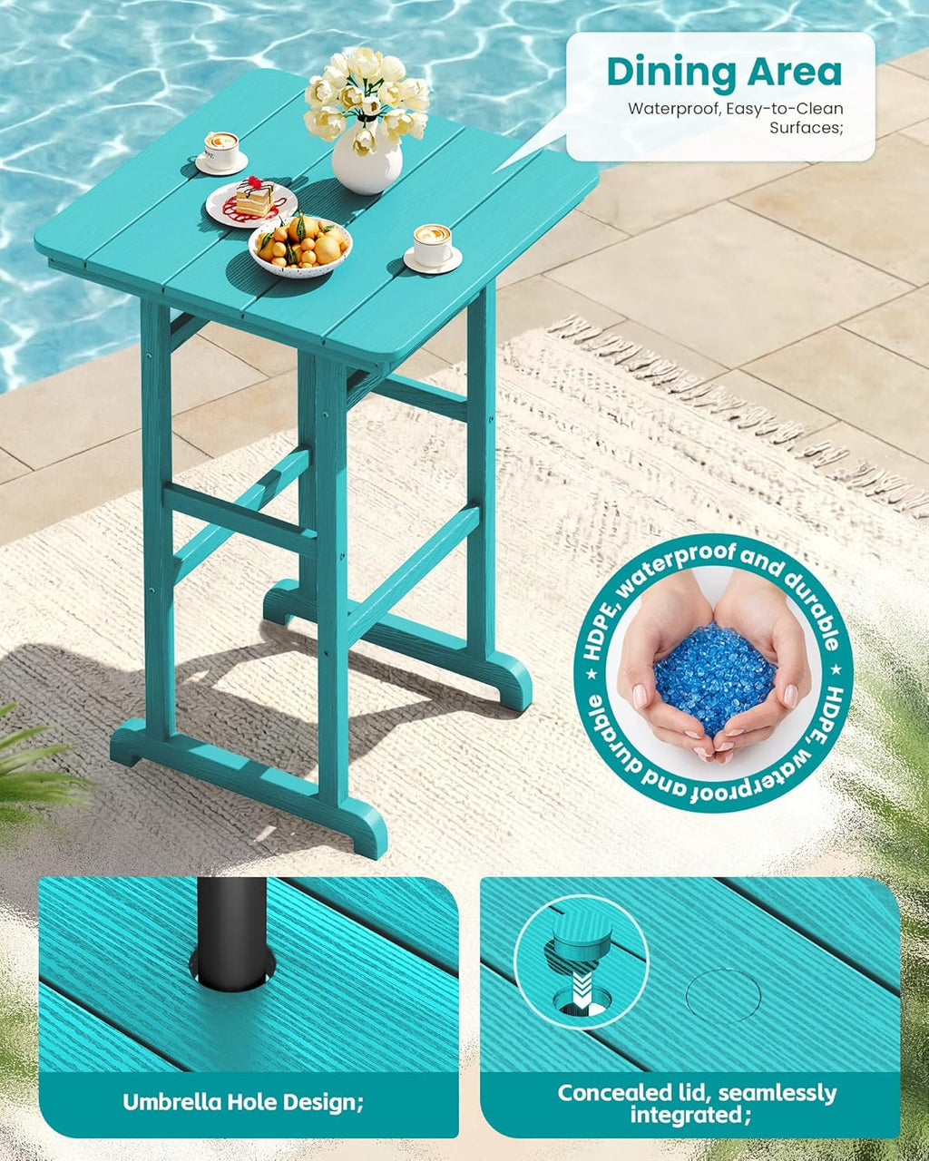 SERWALL 5 Pieces Adirondack Bar Chairs Set, HDPE Outdoor Barstool Furniture, Aruba
