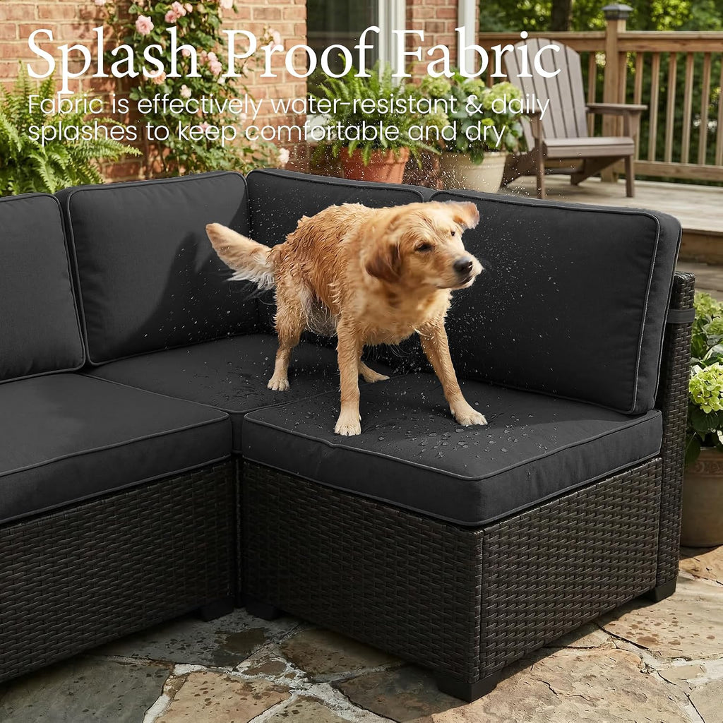 LayinSun 13 Pieces Outdoor Patio Furniture Set with 44' Fire Pit Table Rattan Sectional Sofa Conversation Sets