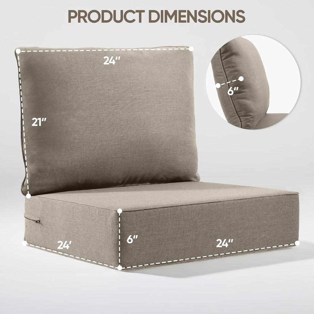 6' Thick Outdoor Cushion, 24*24*6' Patio Furniture Cushions with Waterproof Patio Furniture Cushions with Removable Cover, 28D High Density Patio Cushion for Outdoor Furniture, Gray-4pcs