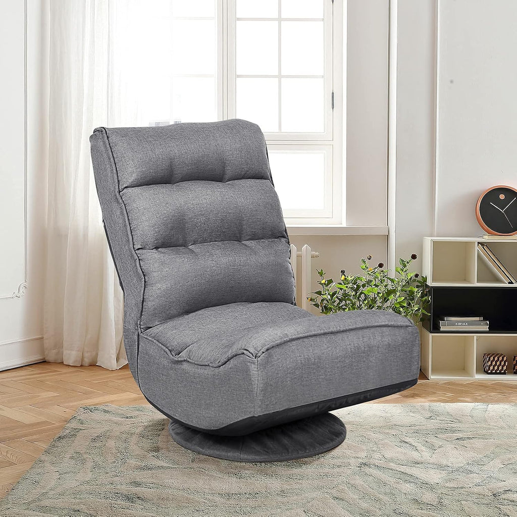 Giantex 360 Degree Swivel Gaming Chair, 6 Position Adjustable Folding Floor Chair, 300lb Spring Support, Comfortable Padded Backrest, Lazy Sofa Chair Game Rocker for Teens Adults