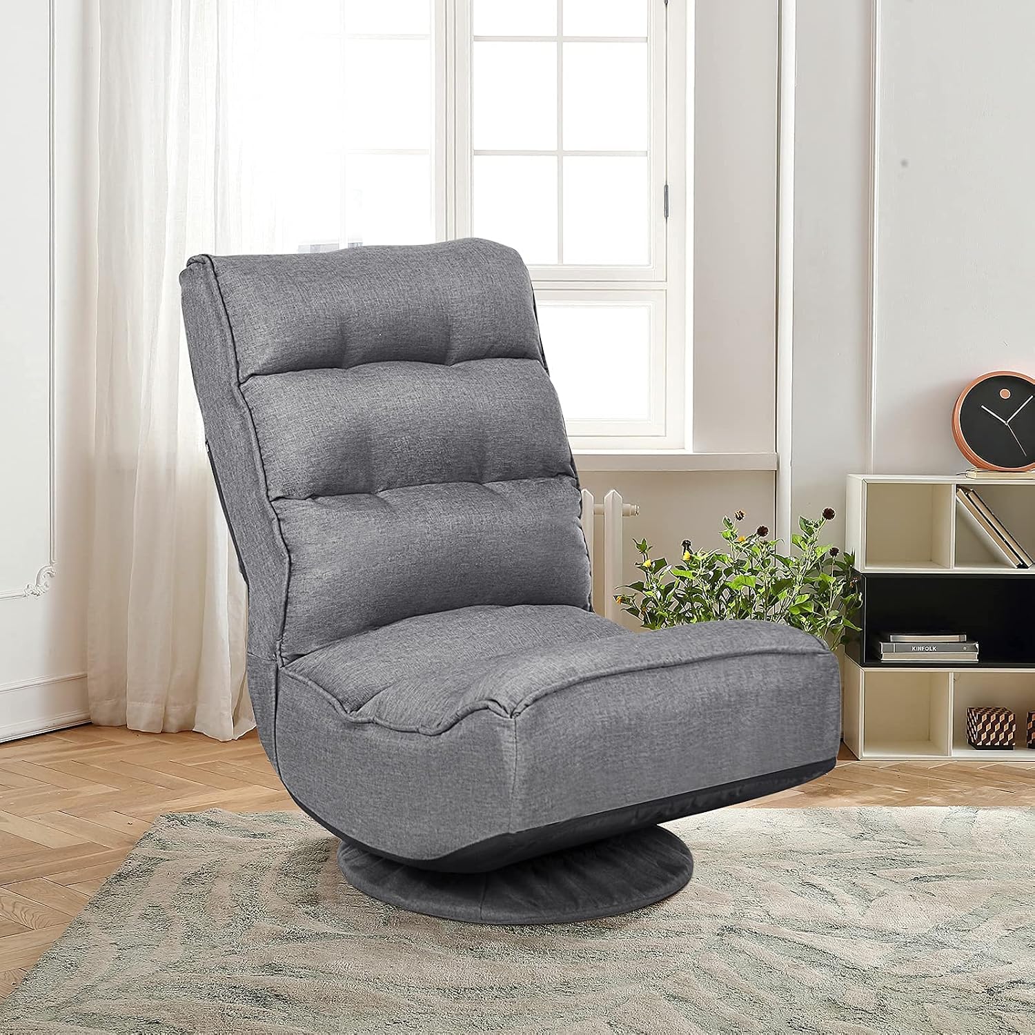 Giantex 360 Degree Swivel Gaming Chair, 6 Position Adjustable Folding Floor Chair, 300lb Spring Support, Comfortable Padded Backrest, Lazy Sofa Chair Game Rocker for Teens Adults