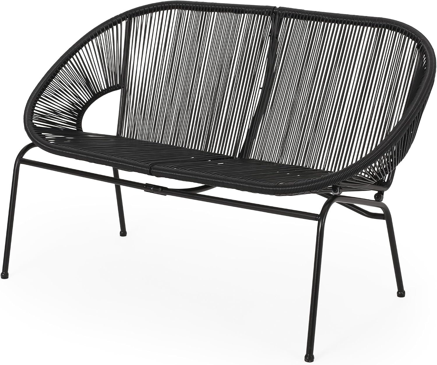 Christopher Knight Home Dessa 3 Piece Patio Furniture Set, Patio Wicker Accent Chair Set of 2 and Loveseat, Metal Frame 4 Seater Outdoor Papasan Lounge Chair Set, PE Rattan Outdoor Bistro Set, Black