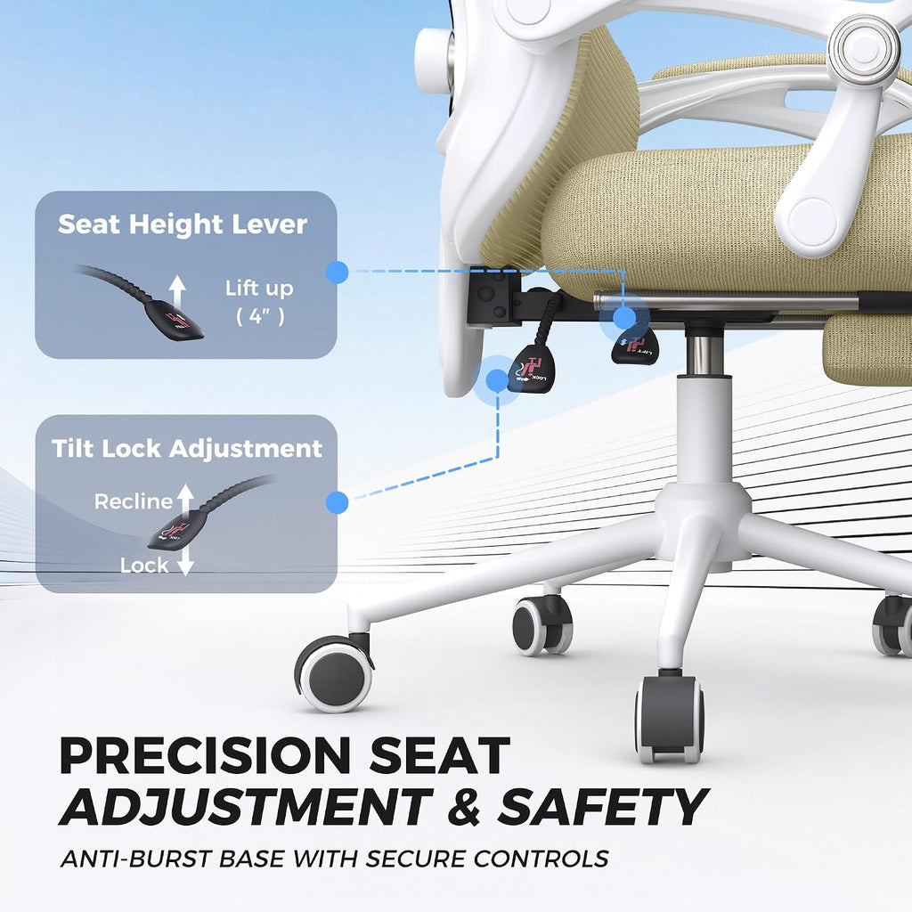 Ergonomic Office Chair with Footrest - Adjustable Lumbar Support & Headrest, 90-160° Reclining Mesh Back Computer Chair - Home Office/Gaming, 350lbs Capacity