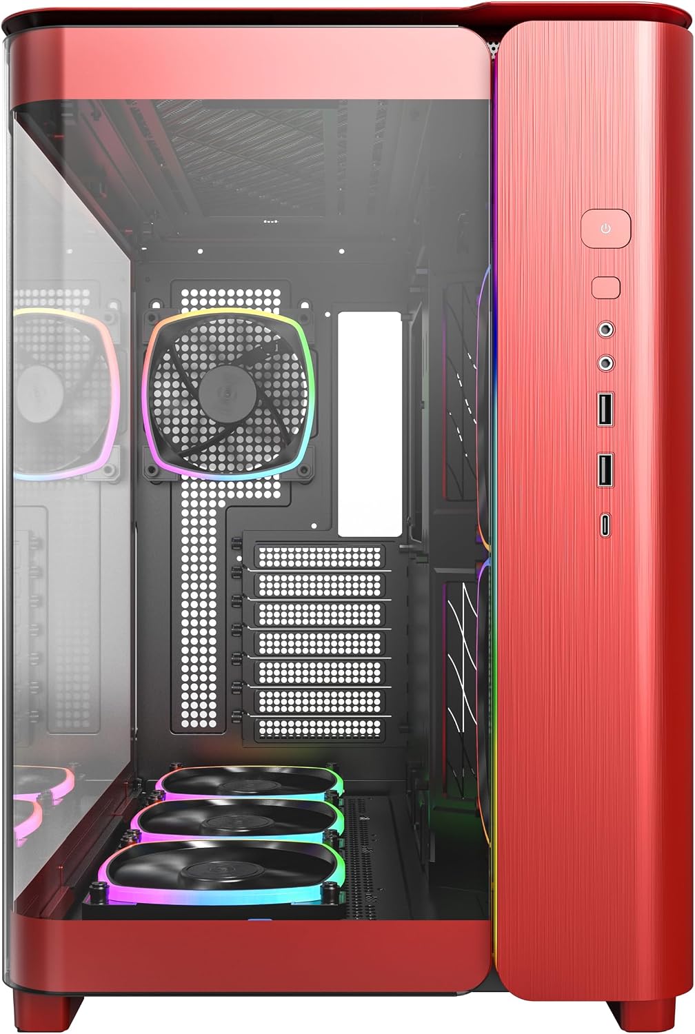 Montech, King 95 Dual-Chamber ATX Mid-Tower PC Gaming Case, High-Airflow, Toolless Panels, Sturdy Curved Tempered Glass Front and Side Panel, ARGB Lighting, Red