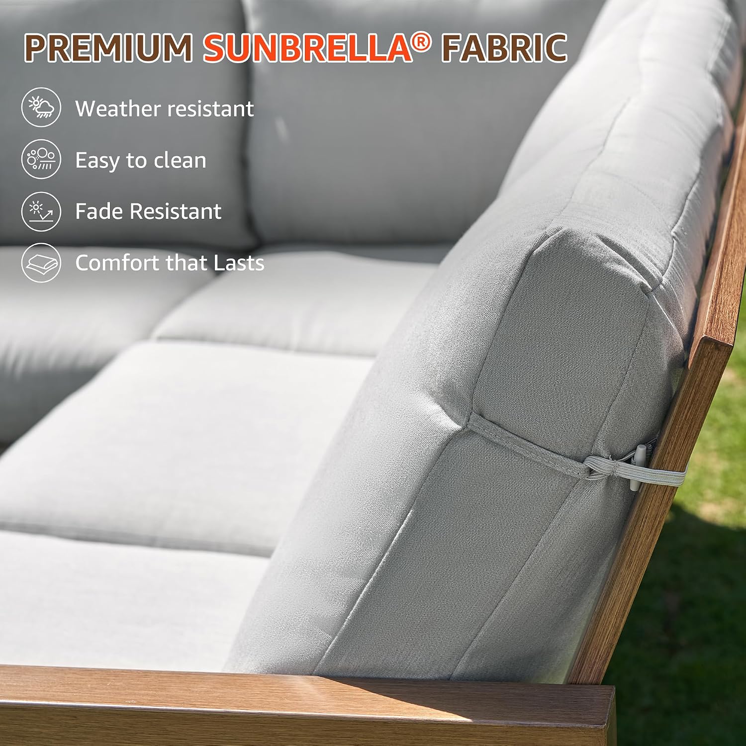 NATURAL EXPRESSIONS 6 Pieces Patio Furniture Sets,Sunbrella Outdoor Furniture Sets Patio L Shape Sectional Couch Sofa Patio Conversation Sets with 6.5' Grey Cushions,Hand-Paint Fauxwood Metal Frame