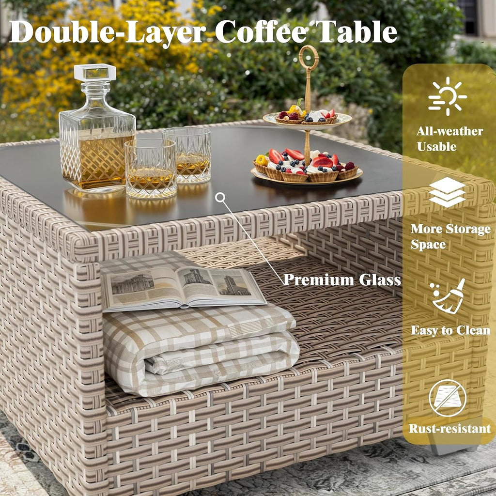 7 Pieces Patio Furniture Set, Outdoor Sectional Wicker Sofa with Thick Cushions and Storage Coffee Table, Rattan Patio Conversation Sets for Deck Yard Poolside, Grey