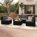RELAX4LIFE 5-Piece Outdoor Patio Furniture Set, Rattan Sectional Sofa Set w/Glass-Top Coffee Table, Soft Seat & Back Cushions, Bistro Set for Garden Backyard Porch, Wicker Conversation Set (Grey)
