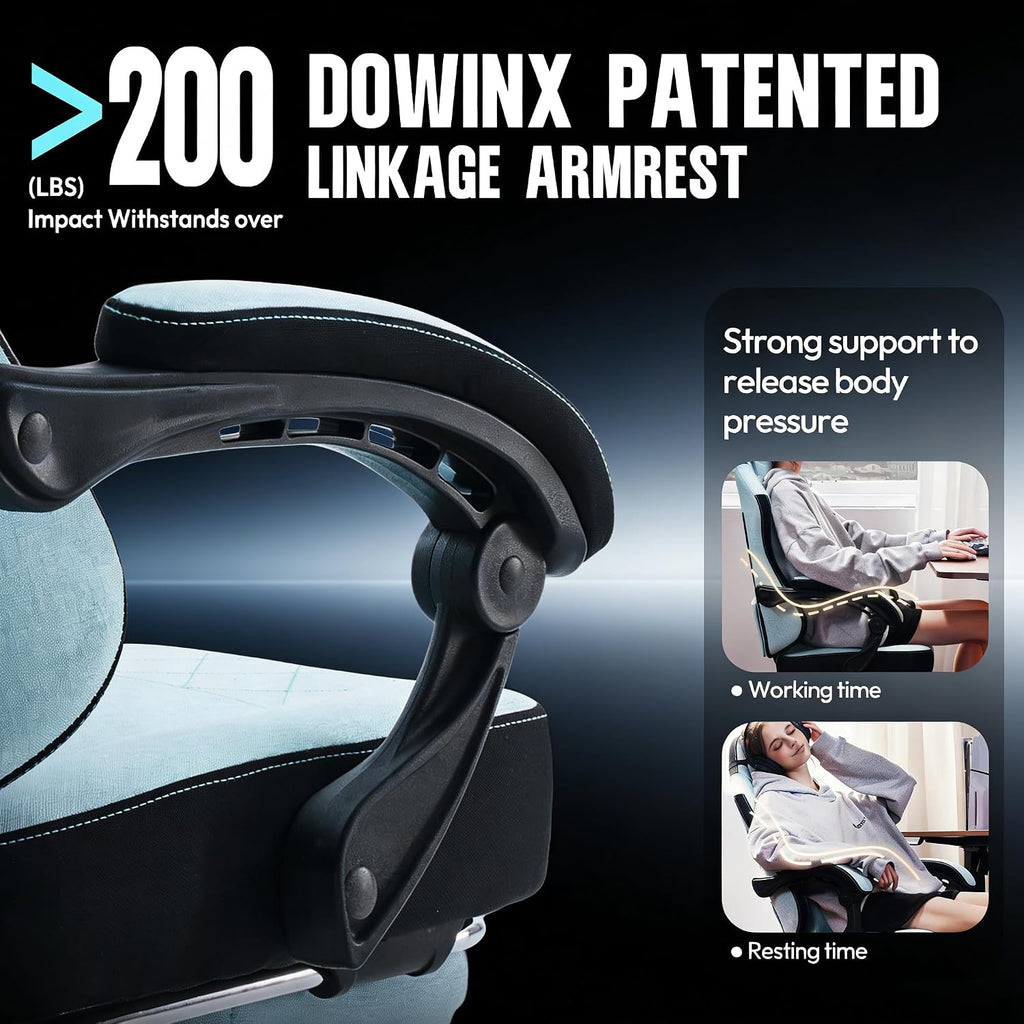 Dowinx Gaming Chair, Breathable Fabric Computer Chair with Pocket Spring Cushion, Ergonomic Massage Gamer Chair with Lumbar Support and Footrest, Height Adjustable Office Game Chairs for Adults, Aqua