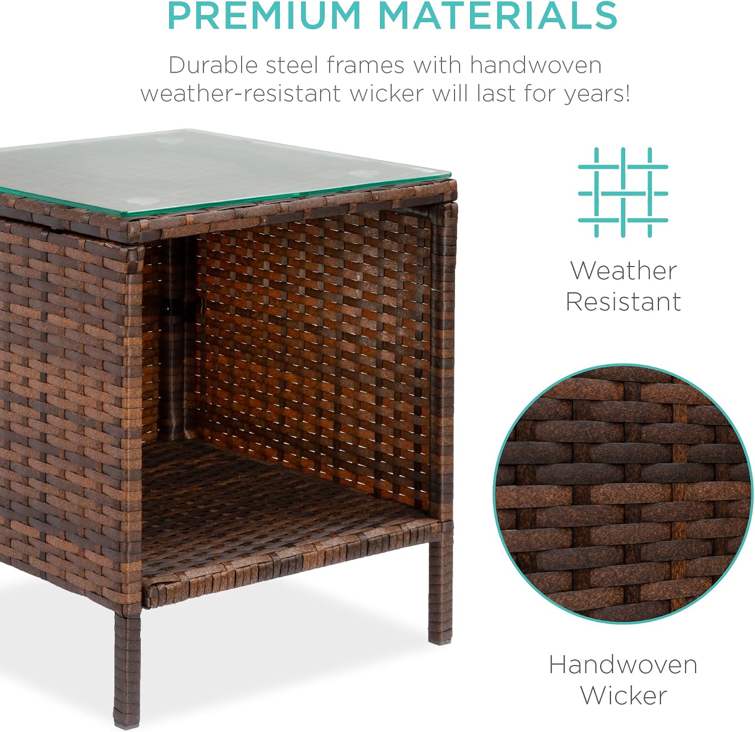 Best Choice Products 3-Piece Outdoor Wicker Conversation Bistro Set, Space Saving Patio Furniture for Garden w/Side Table - Brown/Midnight Green