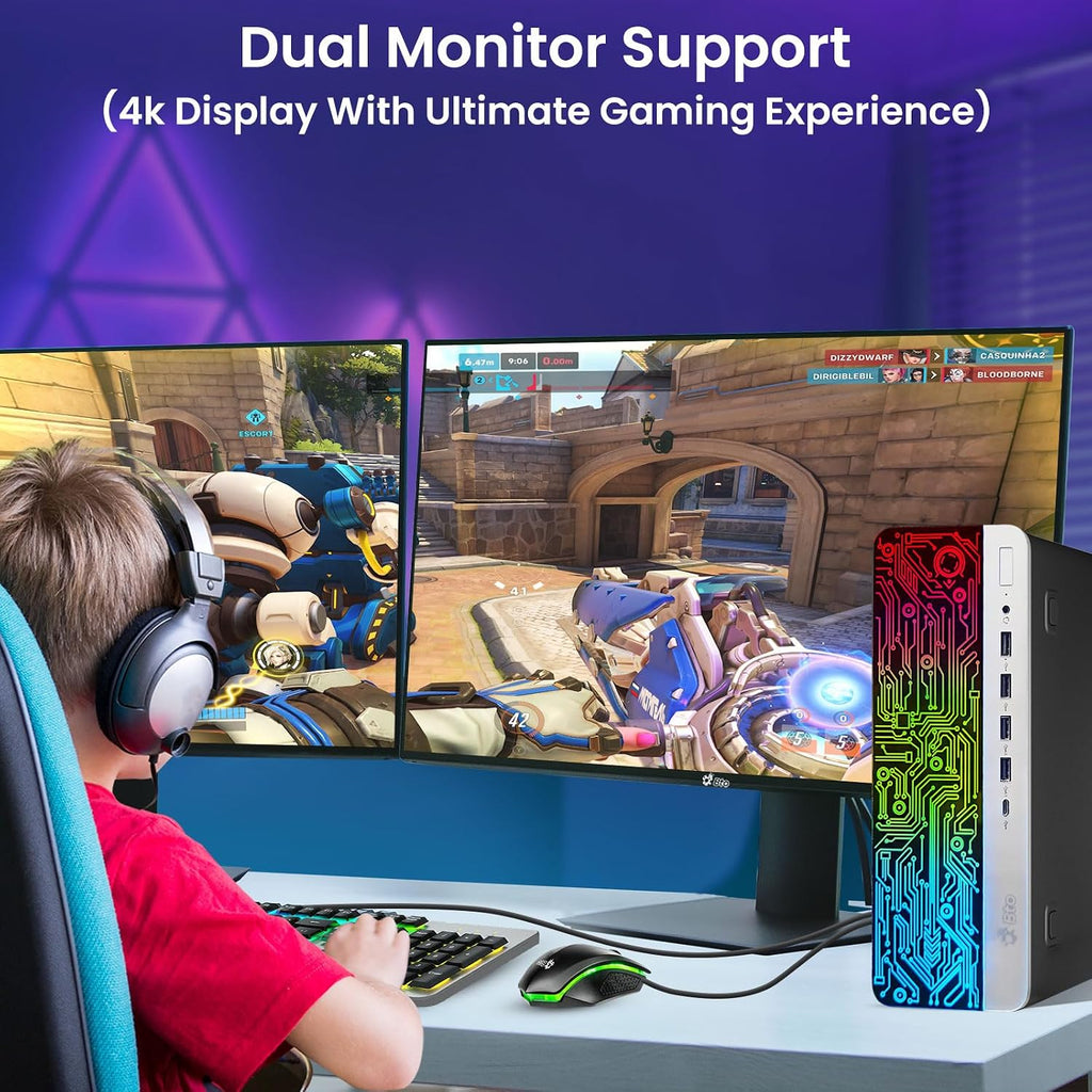 BTO RGB Gaming Desktop PC Bundle - Intel Core i5 6th Gen, 16GB DDR4 Ram, 1TB SSD, NVIDIA GeForce GTX 1050 Ti 4GB, New 24-inch Monitor - Prebuilt Gaming Computer, RGB Set - Windows 11 Pro (Renewed)