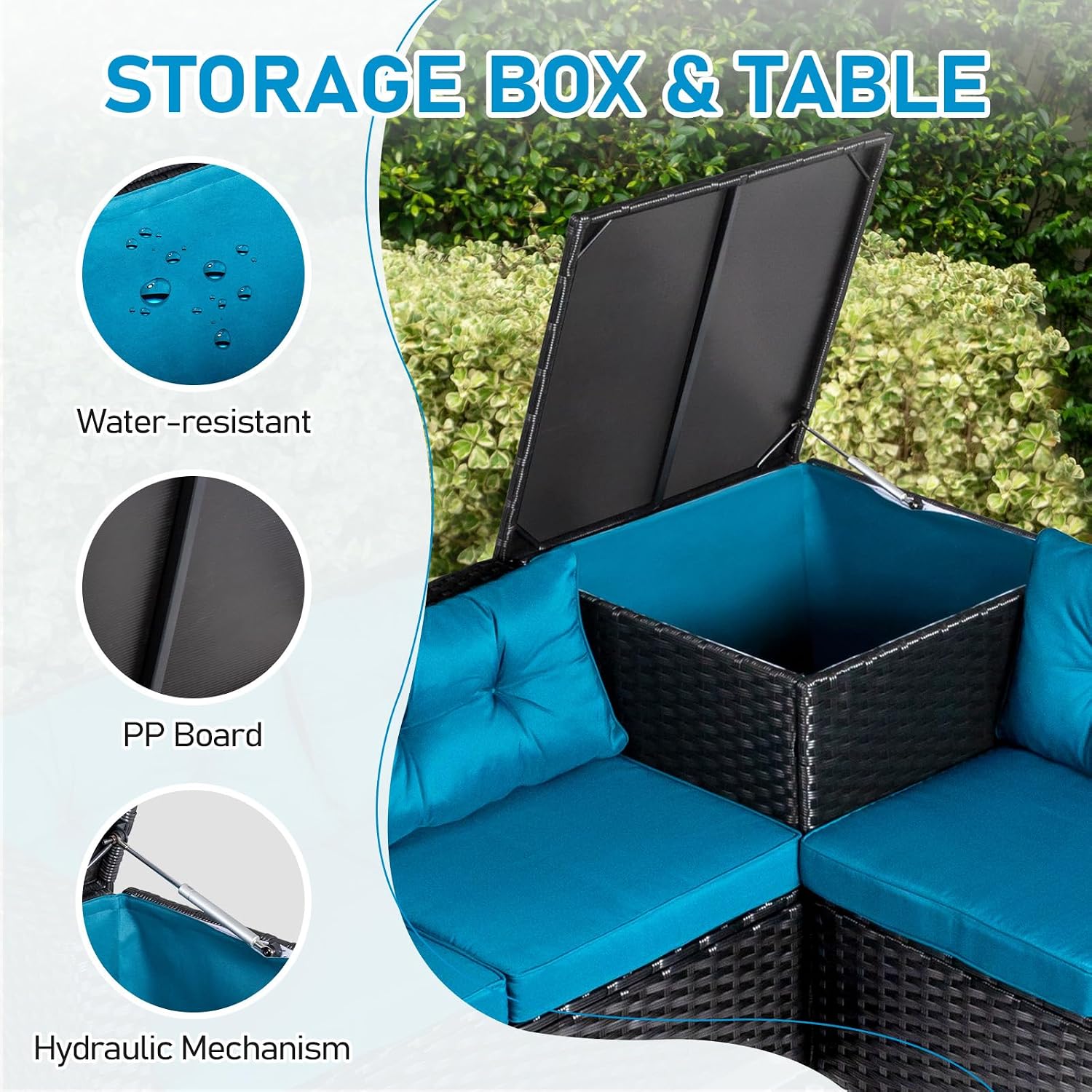 Outvita 4 Piece Outdoor Patio Furniture Set, PE Rattan Conversation Sofa Set, Wicker All-Weather Outside Furniture w/Glass Top Coffee Table with Pet Ped & Hidden Storage for Garden, Balcony (Black)
