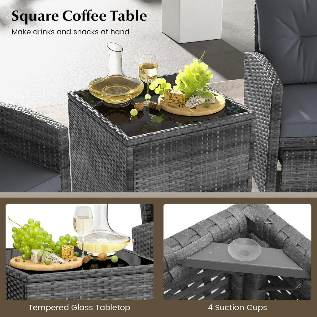 KOTEK 5 Pieces Patio Furniture Set with Ottomans, Wicker Patio Conversation Set with Coffee Table & Cushions, PE Rattan Outdoor Lounge Chairs for Backyard, Porch, Poolside (Mix Grey- Grey)