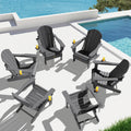 SERWALL Folding Adirondack Chair with Cup Holder Set of 6, Weather Resistant HIPS Lawn Chairs, Wooden Textured, Fire Pit Chairs for Backyard, Garden, Fire Pit- Gray