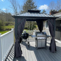 PURPLE LEAF 8' X 8' Outdoor Gazebo Aluminum Permanent Hardtop Gazebo with Galvanized Steel Double Roof for Patio Backyard Deck with Netting and Curtains Grey
