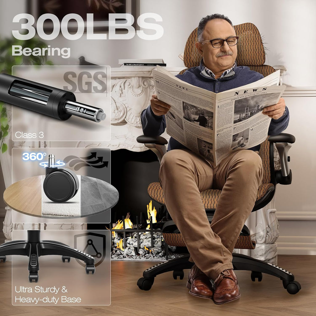 ELABEST X100 Ergonomic Office Chair with Footrest, Big and Tall Home Desk Chair with 5D Flip-Up Arms, Adjustable 3D Lumbar Support,High Back Rolling Computer Chair, Swivel Mesh Chairs