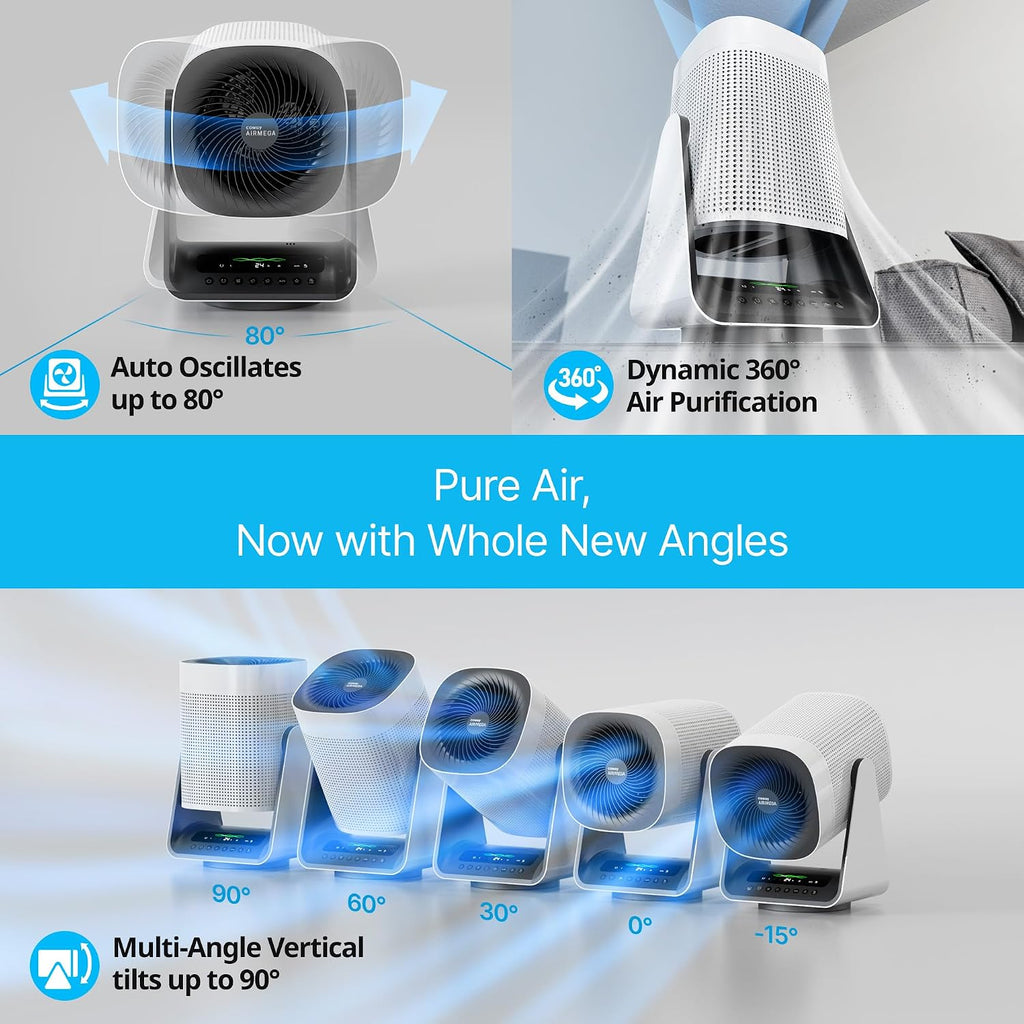 COWAY Air Purifier for Home Bedroom, 2-in-1 with Fan, Particulate Filter for Smoke, Allergies, Pet Dander, Odor, Air Quality Monitor, Auto Mode, Remote Control, Timer, 3-Year Warranty, Aim, White