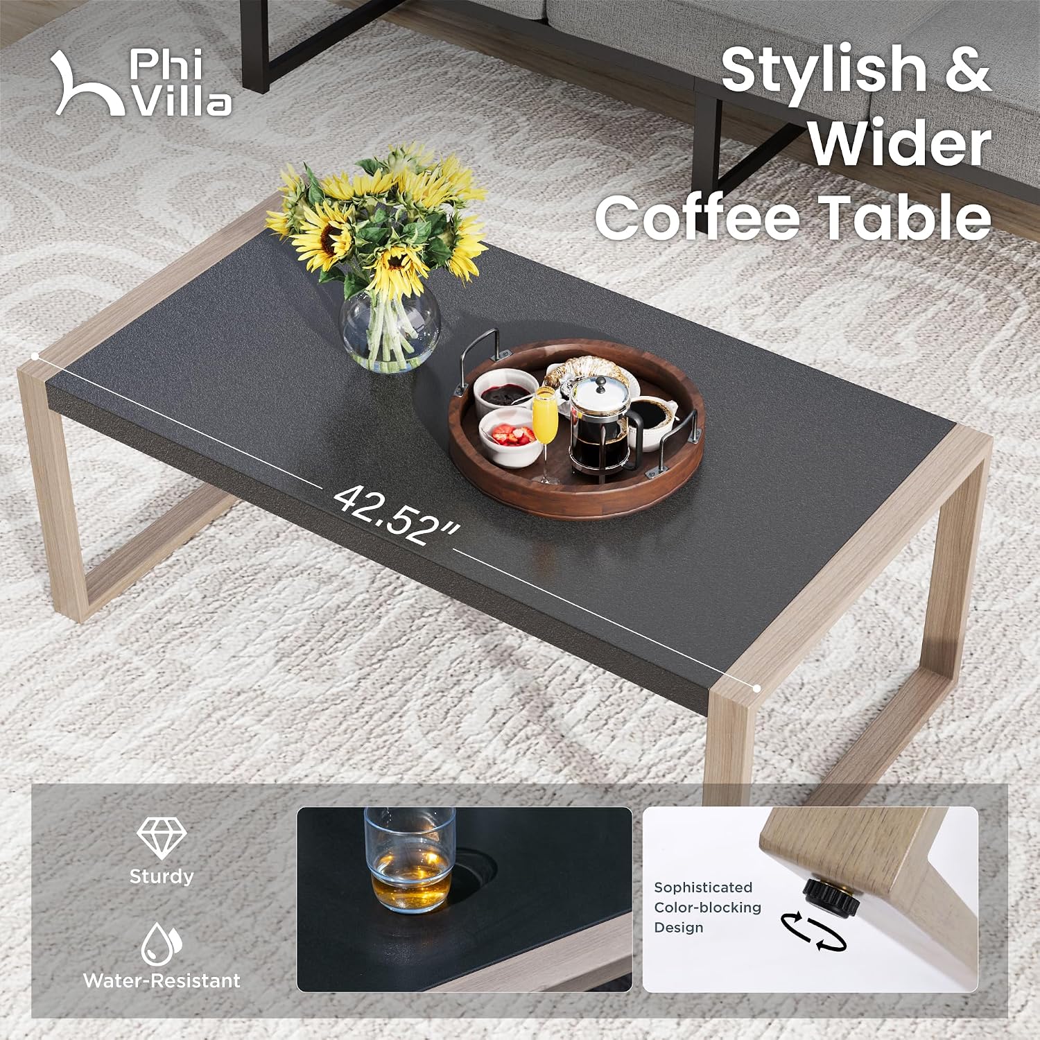 PHI VILLA Metal Patio Furniture Set,5 Seats Outdoor Patio Conversation Set,All Weather Outdoor Couch Set Patio Sofa Set with Coffee Table,Black Frame with Textilene Cushion（Backyard ICON Collection）