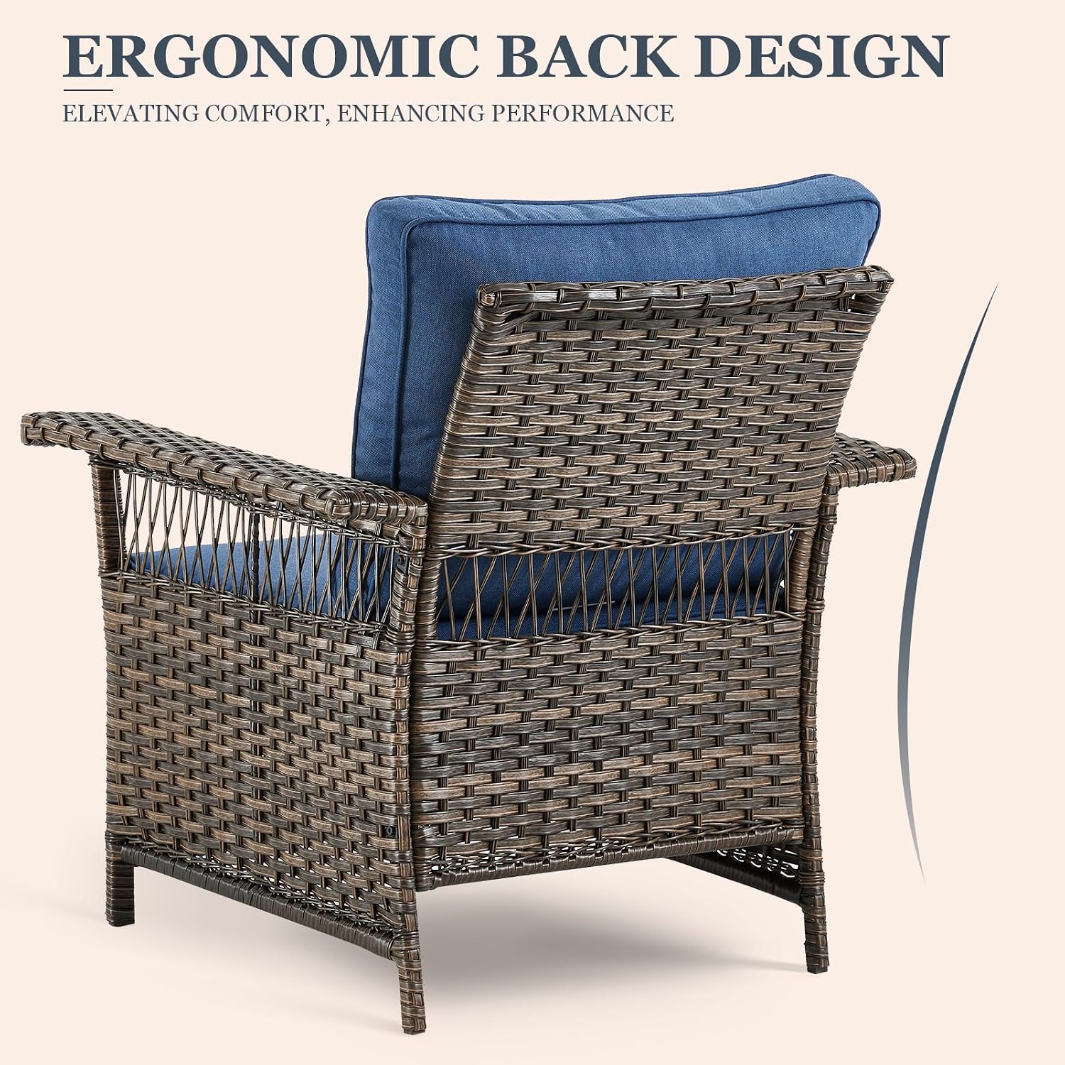 Patio Furniture Set 2 Wicker Patio Chairs with 2 PE Rattan Ottomans Brown Wicker Blue Cushions Patio Conversation Set 4pcs for Garden Balcony Sunroom Backyard Poolside