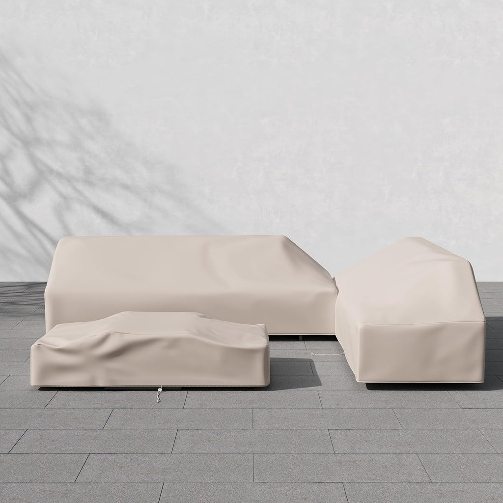 homary 600D Waterproof Outdoor Furniture Covers,Heavy Duty Patio Furniture mwith Drawstrings, UV & Wind Resistant Dustproof for Garden Table, Chairs & Sofas, Beige