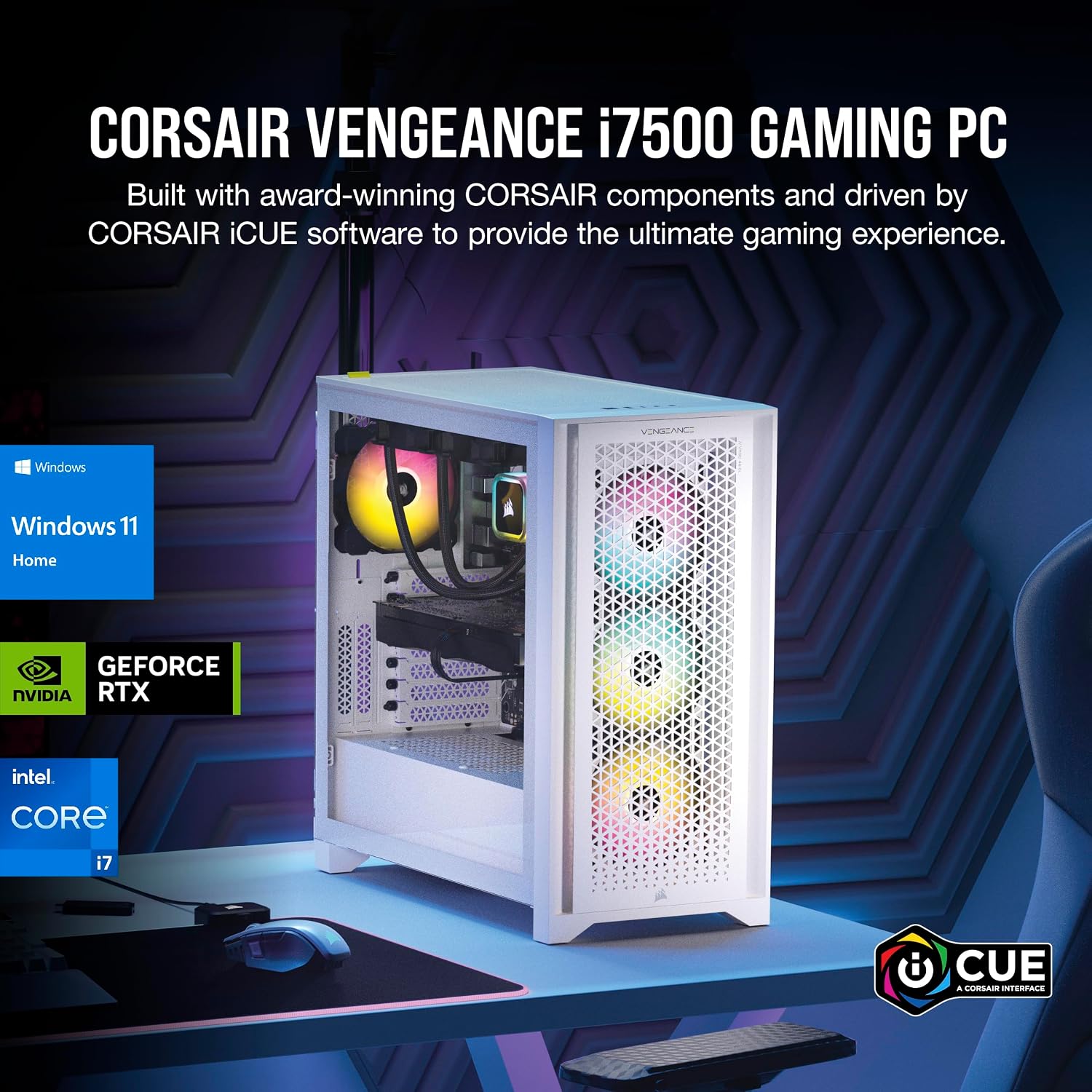 Corsair Vengeance i7500 Series Gaming PC | Liquid Cooled Intel Core i7 14700KF CPU, NVIDIA GeForce RTX 4070 Ti Super GPU, 32GB Vengeance RGB DDR5 Memory, 1TB M.2 SSD