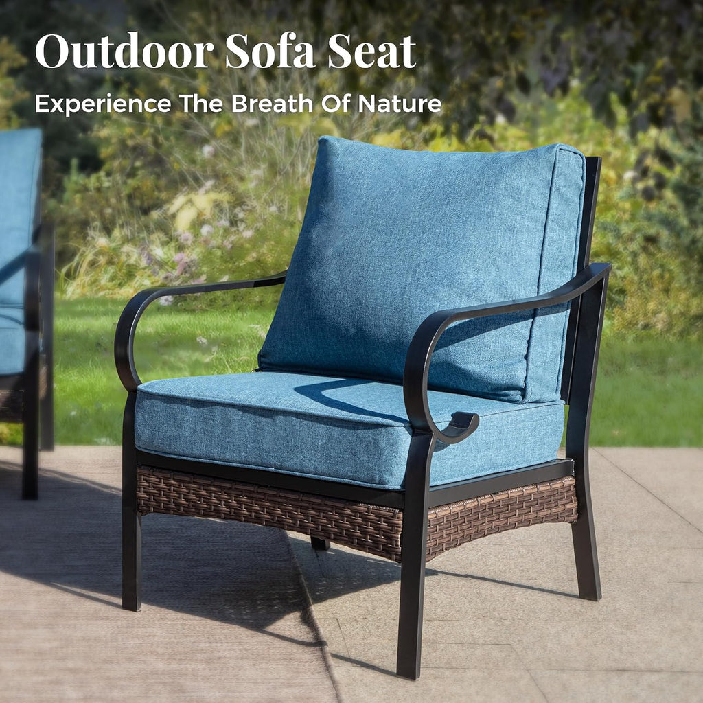 MIXPATIO Patio Furniture Set with Fire Pit Table, 4 PCS Metal Outdoor Conversation Set with 5.75'' Extra Thick Cushion, 2 Chairs, 3-Seat Sofa and Gas Fire Pit Table, Navy Blue