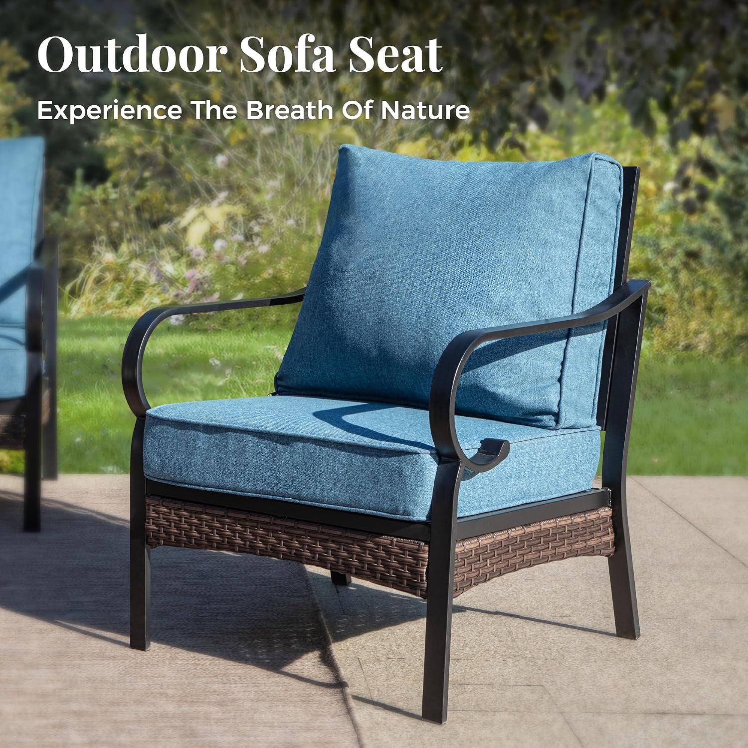 MIXPATIO Patio Furniture Set with Fire Pit Table, 4 PCS Metal Outdoor Conversation Set with 5.75'' Extra Thick Cushion, 2 Chairs, 3-Seat Sofa and Gas Fire Pit Table, Navy Blue