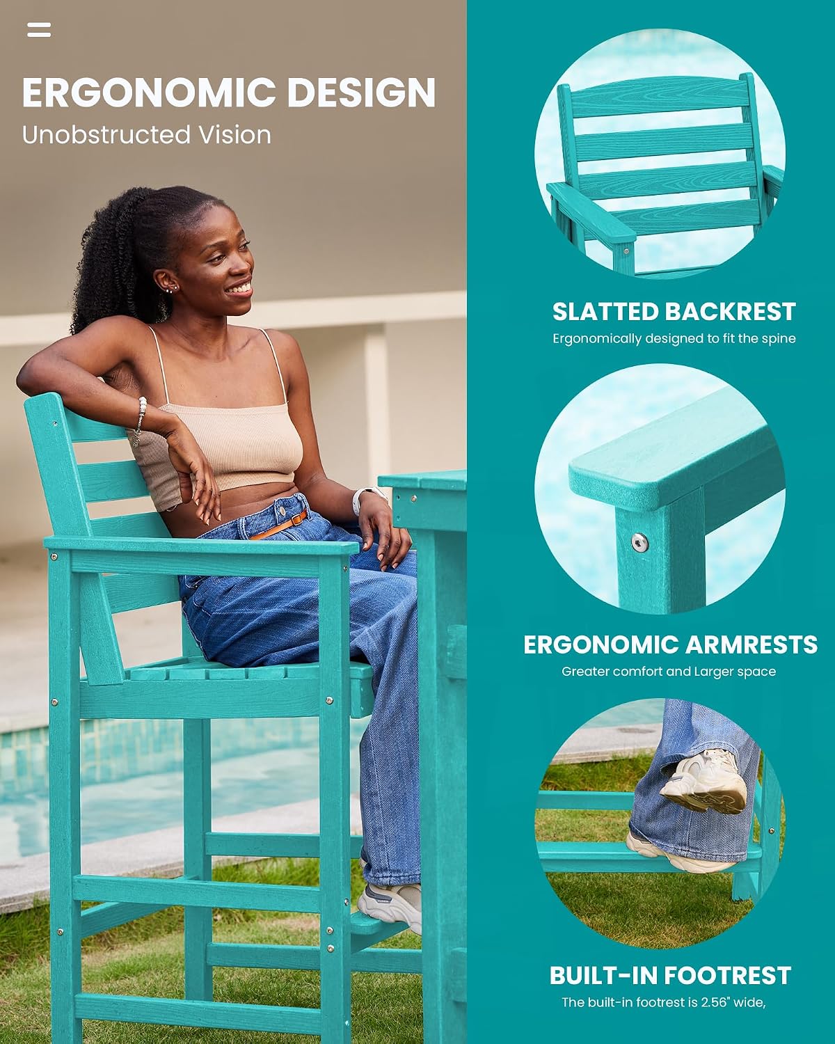 SERWALL Tall Adirondack Chairs Set of 2, Oversize Balcony Adirondack Chairs Set, Outdoor Bar Height Barstools Widened Chair Set for Bistro, Poolside, Garden, Aruba