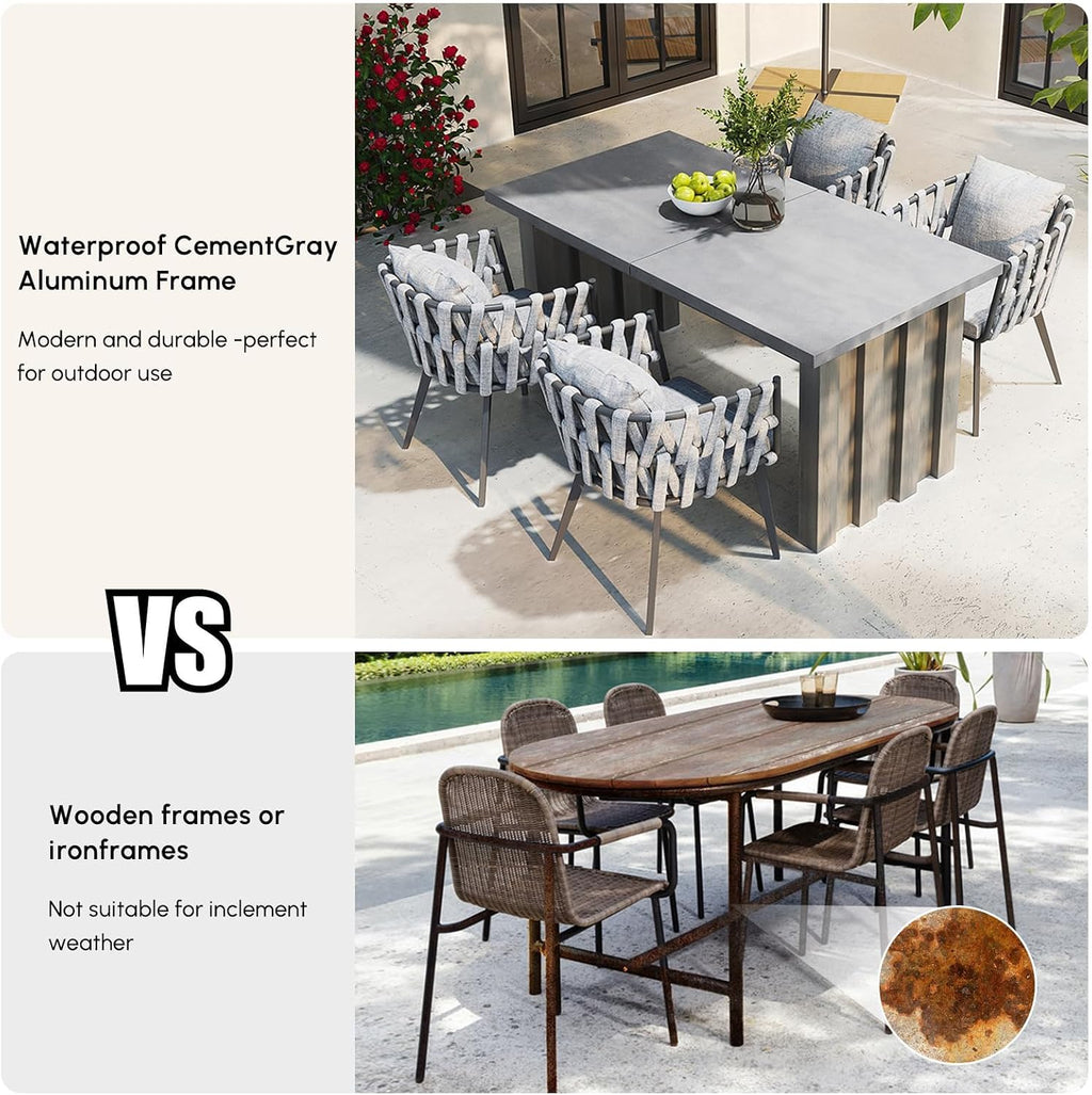 homary 7 Piece Outdoor Patio Dining Table Set, Aluminum Patio Dining Table Set with Extendable Table Top & 6 Woven Arm Chairs, Weatherproof Garden Furniture with Cushions for Backyard, Patio or Deck