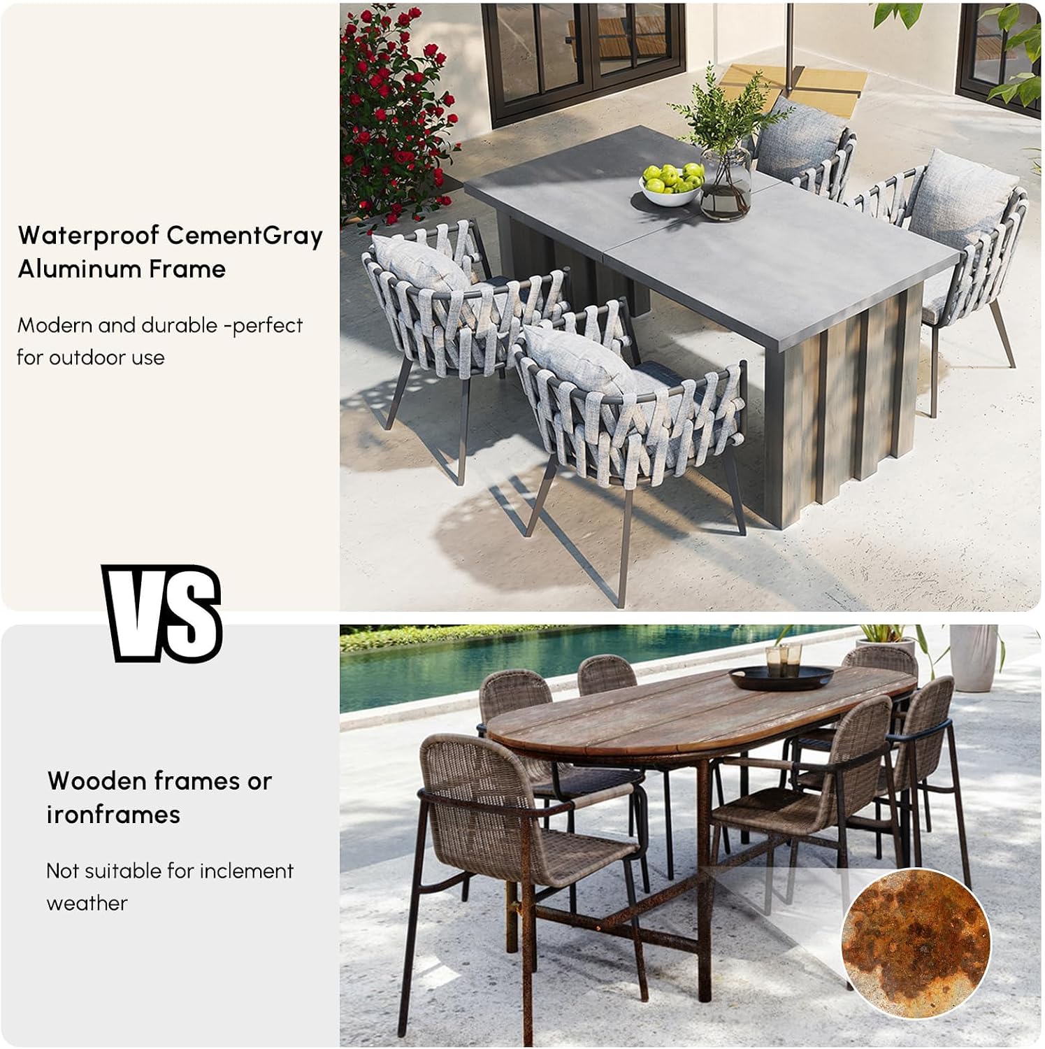 homary 7 Piece Outdoor Patio Dining Table Set, Aluminum Patio Dining Table Set with Extendable Table Top & 6 Woven Arm Chairs, Weatherproof Garden Furniture with Cushions for Backyard, Patio or Deck