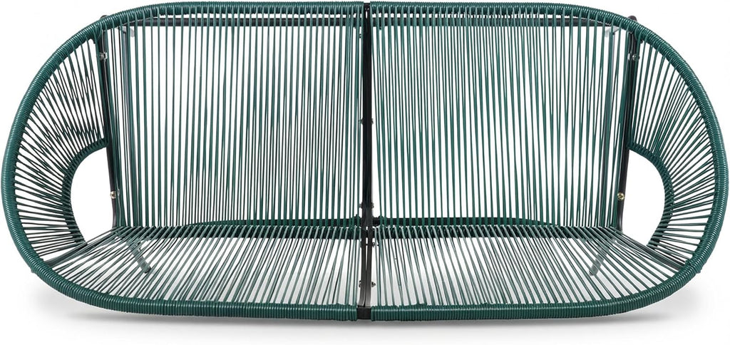 Christopher Knight Home Dessa 3 Piece Patio Furniture Set, Wicker Patio Loveseat Sofa and Accent Chair Set of 2, Metal Double Papasan Chair, Teal