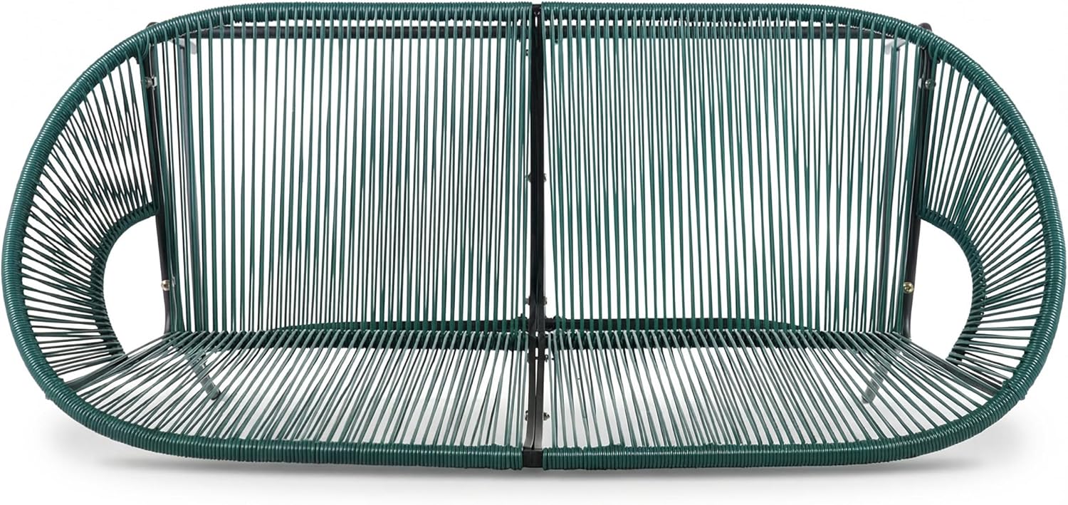 Christopher Knight Home Dessa 3 Piece Patio Furniture Set, Wicker Patio Loveseat Sofa and Accent Chair Set of 2, Metal Double Papasan Chair, Teal