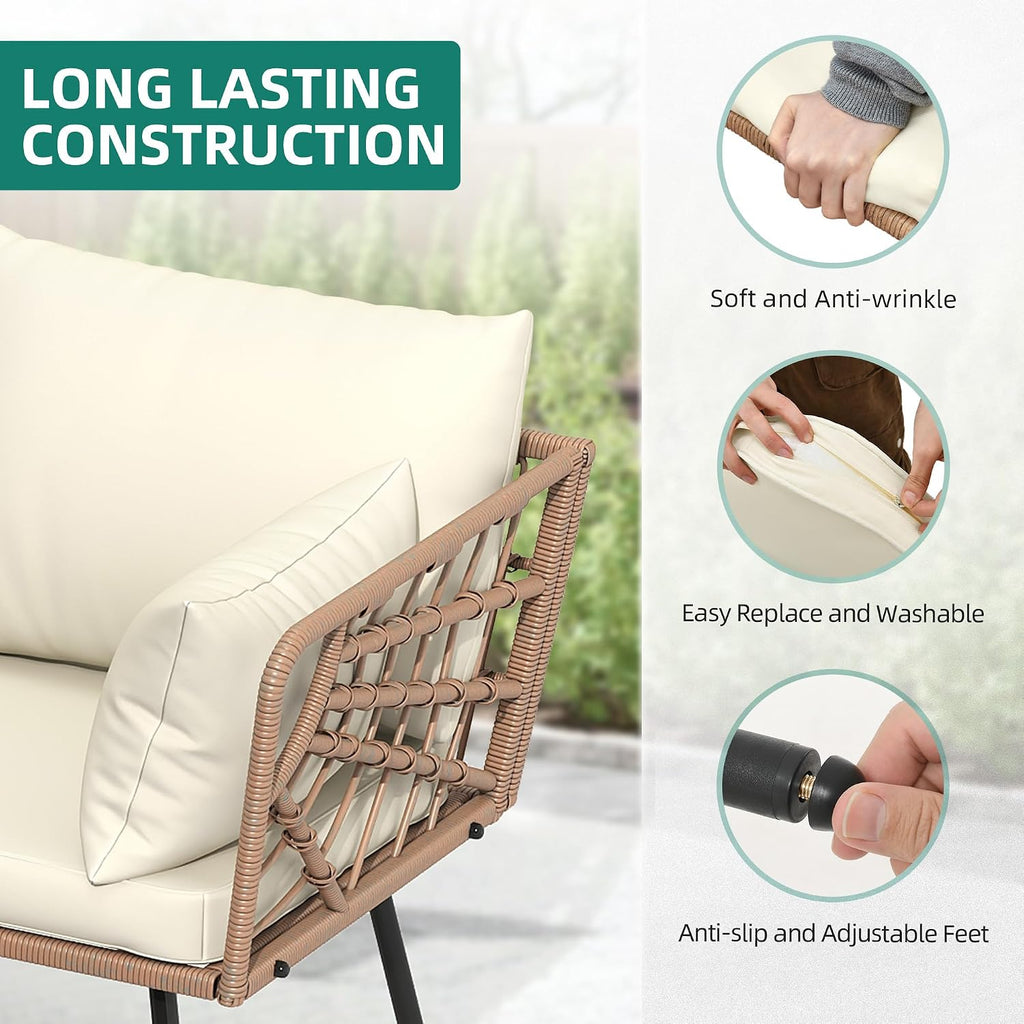 YITAHOME 4PCS Patio Furniture Set L Shape Outdoor Couch with 2-Tier Coffee Table and Thick Cushions Patio Conversation Set Rattan Sectional Sofa Boho Outdoor Furniture Set with 5 Seater for Backyard