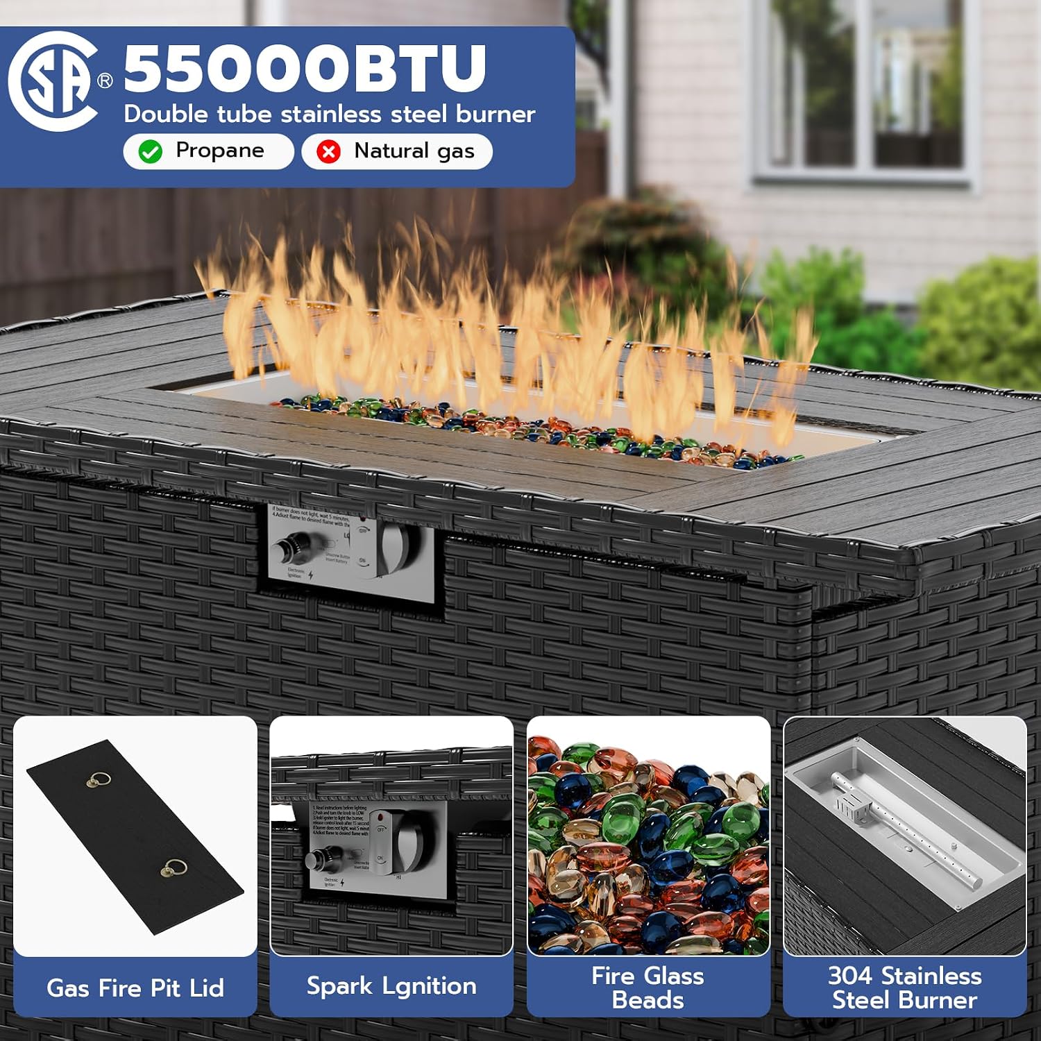 13 Piece Patio Furniture Set with Fire Pit Table, Outdoor Sectional Conversation Sets Black Wicker Rattan Sectional Sofa for Patio Garden Backyard, 4'' Thickened Cushion