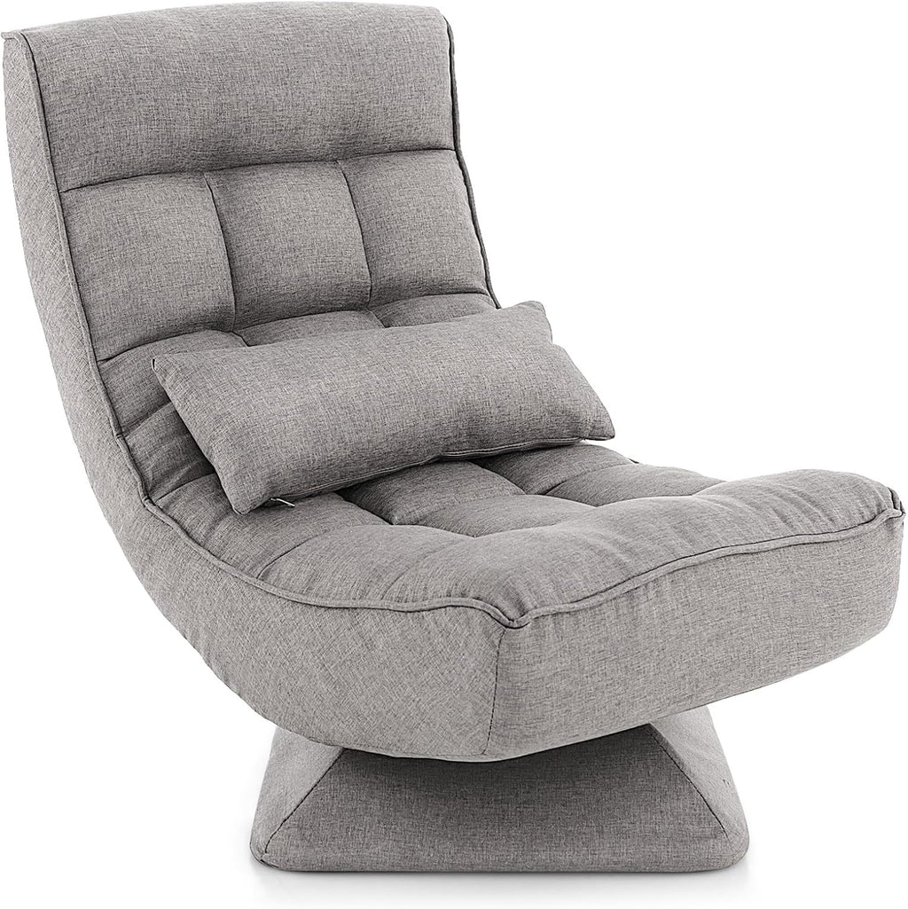 Giantex Adjustable Swivel Floor Chair - 5 Position Video Game Chair with Swivel Base, Steel Frame, Massage Lumbar Pillow, Foldable Lazy Sofa Lounger for Adults Teens, Meditating, No Assembly (Gray)