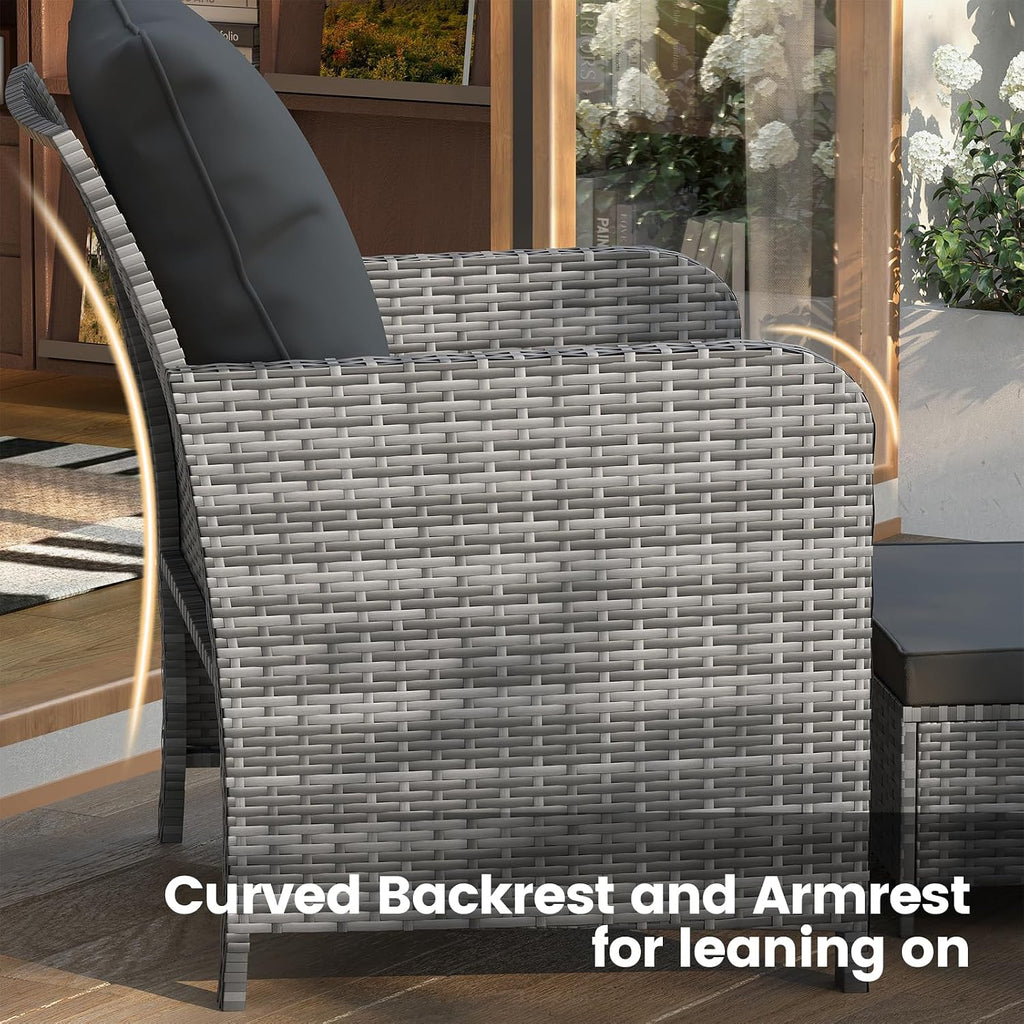 UDPATIO Wicker Patio Chairs with Ottoman Balcony Furniture 5 Pieces Patio Conversation Set with Pull Out Ottoman for Small Space