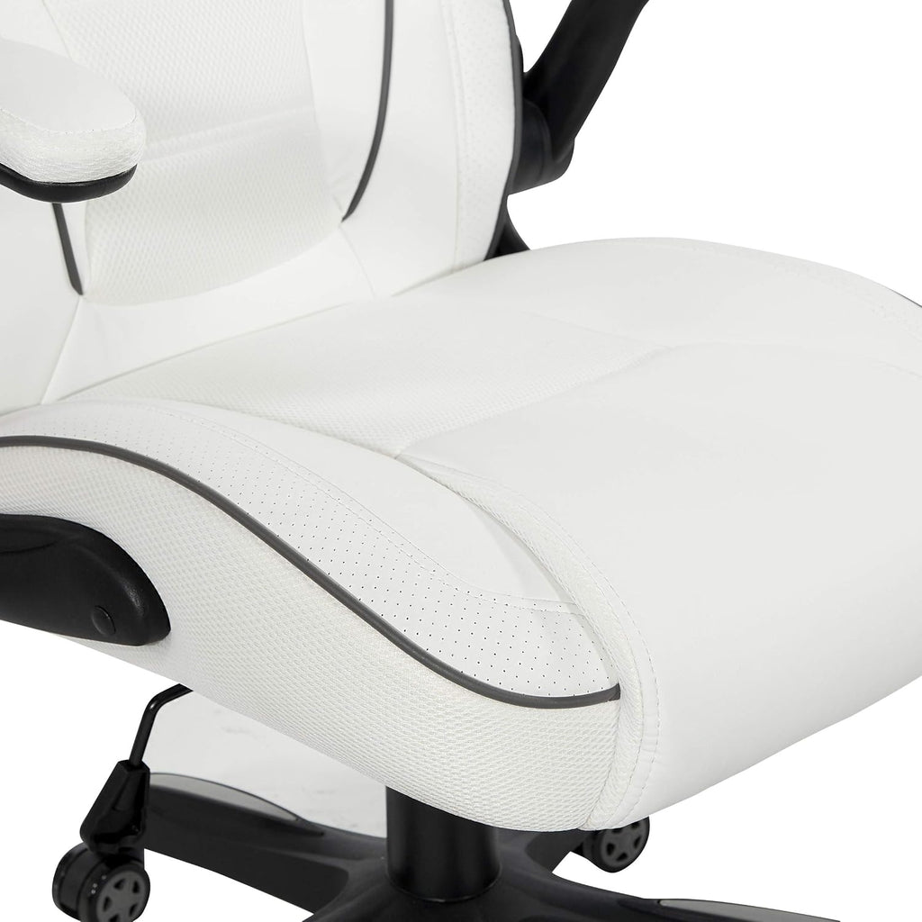 OSP Home Furnishings Xeno Ergonomic Adjustable Faux Leather Gaming Chair with Integrated Headrest and Airflow Cooling Material, White with Black Accents