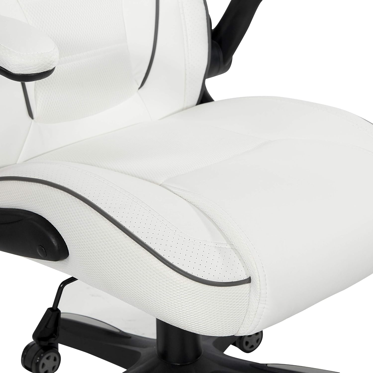 OSP Home Furnishings Xeno Ergonomic Adjustable Faux Leather Gaming Chair with Integrated Headrest and Airflow Cooling Material, White with Black Accents
