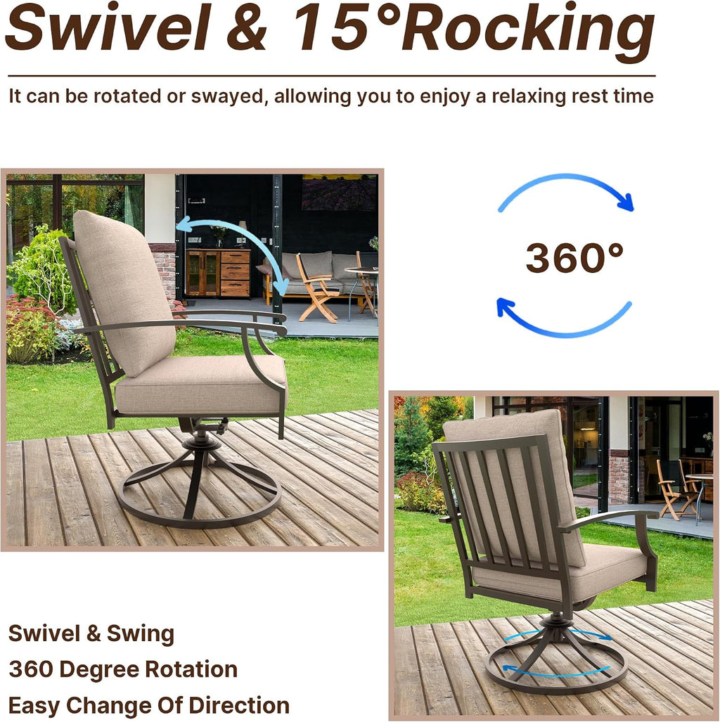 Gotland 7 Piece Outdoor Dining Set, Metal Outdoor Table and Swivel Chairs with X-Shaped Legs 1.5' Umbrella Hole, Patio Furniture Set with Waterproof Cushions, Patio Dining Sets for Backyard Deck Khaki