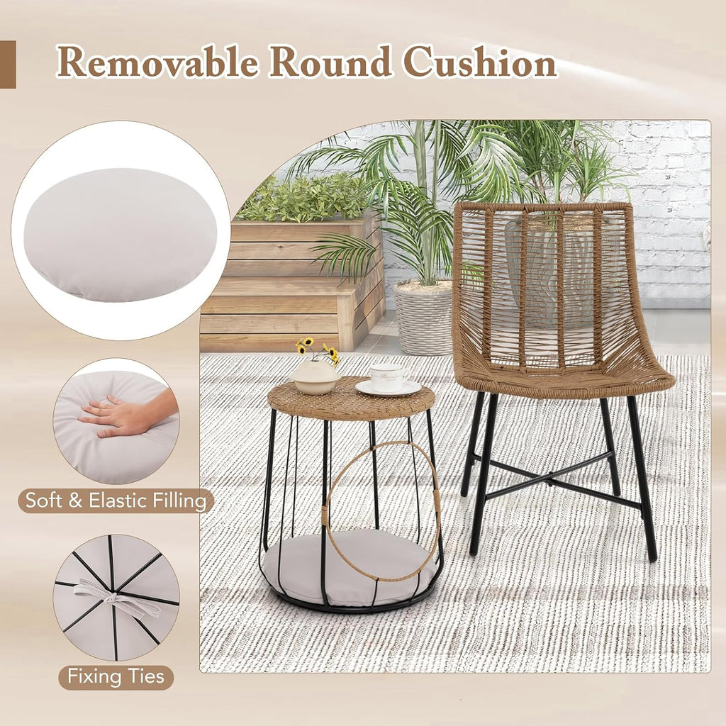 Tangkula 3 Pieces Outdoor Furniture Set with Pet House, Heavy Duty Metal Frame Patio Armless Chairs with Coffee Table, for Patio, Yard, Poolside, Garden (Light Brown)
