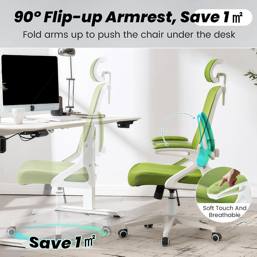 Fizzin Ergonomic Office Chair, 400 LBS Desk Chair with Adjustable Lumbar Support, High Back Breathable Mesh Computer Chair Rolling Work Swivel Task Chairs, Comfy Home Office Desk Chair (Green)