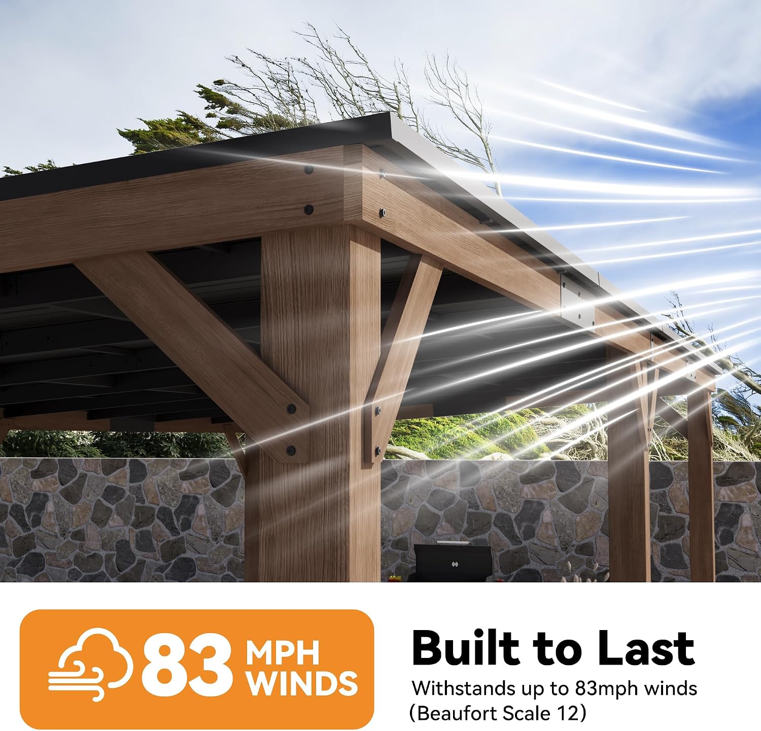 Modern Shade Supreme Cedar Wood Gazebo 12' x 24' with Hardtop Slope Roof, Wood Outdoor Carport Garage with Durable and Rot-Resistant, Supports Snow Loads and High Wind Speeds, Ideal for Backyard