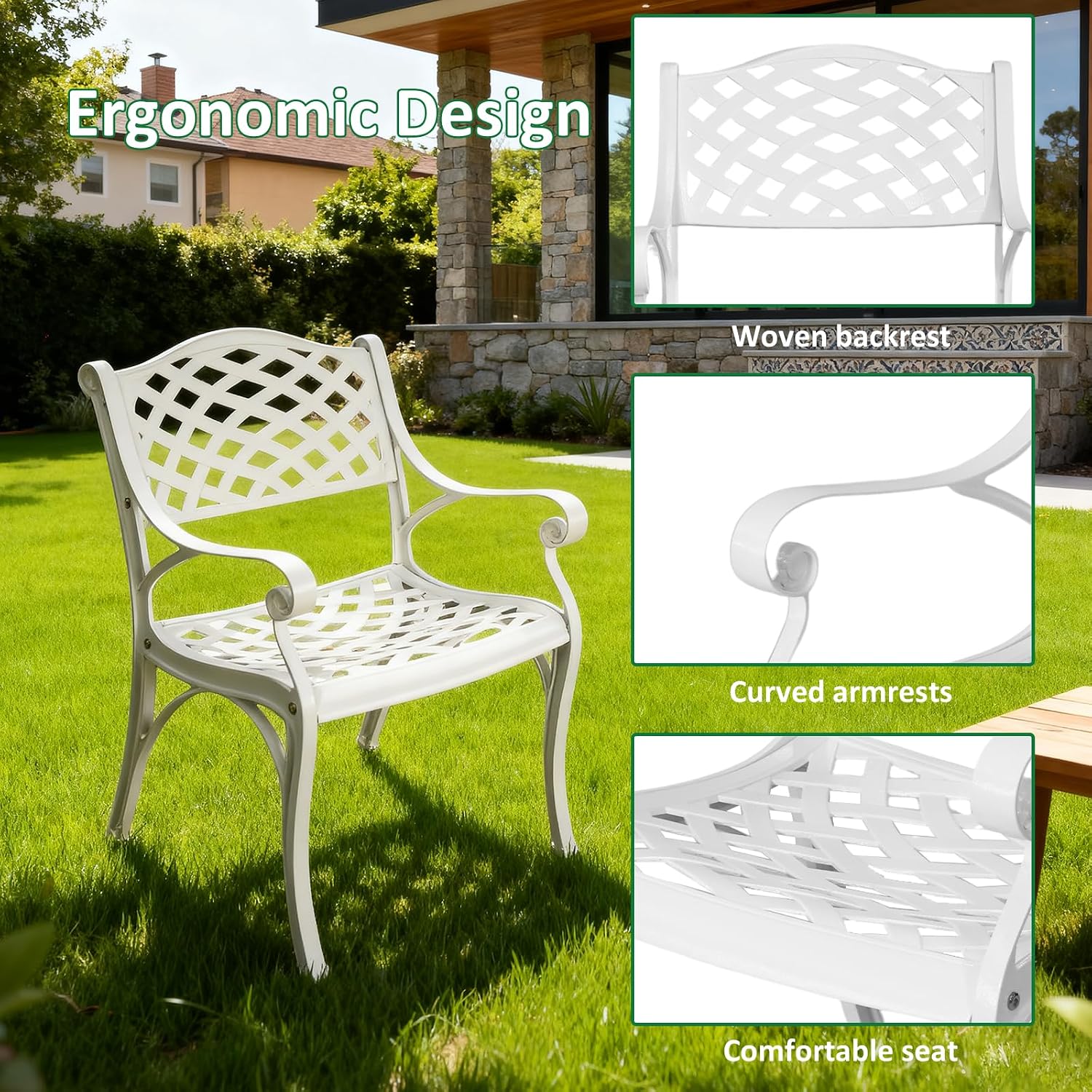 30.31' Outdoor Table and Chairs, Patio Table Set with 2.36' Umbrella Hole, Anti-Resistant Outdoor Dinning Set, Cast Aluminum Patio Furniture Set for Garden, Porch, Deck