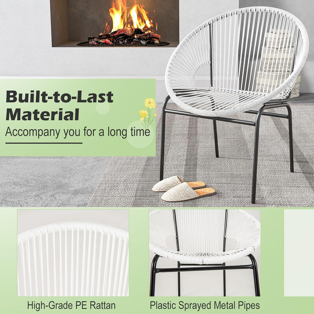 Tangkula 3 Piece Outdoor Patio Furniture Set, Acapulco Chair Set w/Plastic Rope, Tempered Glass Table, All Weather Patio Bistro Set for Patio, Lawn, Garden, Backyard