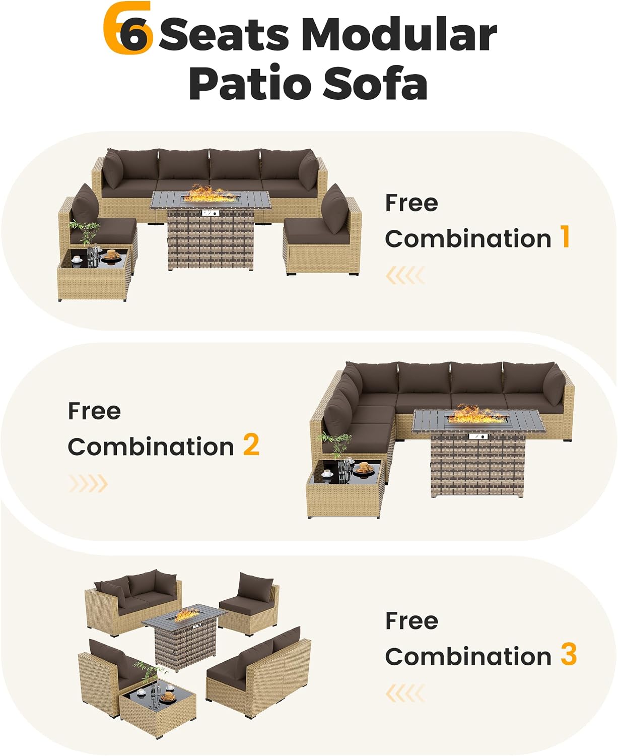 UDPATIO Furniture Set with Fire Pit Table, 8 Piece Sectional Sofas, All-Weather Wicker Conversation for Garden, Backyard, Dark Grey