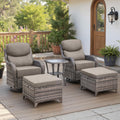 Belord Luxury 6' Thick Cushioned 5 Pieces Patio Furniture Set with 2 Ottomans, Wicker Outdoor Conversation Set with High Back Swivel Rocker Patio Chairs for Deck Porch Yard and Poolside - Grey+Grey
