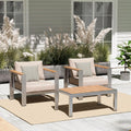 Aluminum Outdoor Sofa Bistro Set, 3 Piece Outdoor Patio Furniture Set with Washable Thick Cushion, Patio Sectional Furniture Set for Porch, Balcony, Deck, Yard, Silver